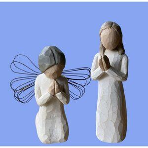 Vtg 2 Willow Tree Figurine Angel Of Prayer 1999 Sisters By Heart 2000 Demadco